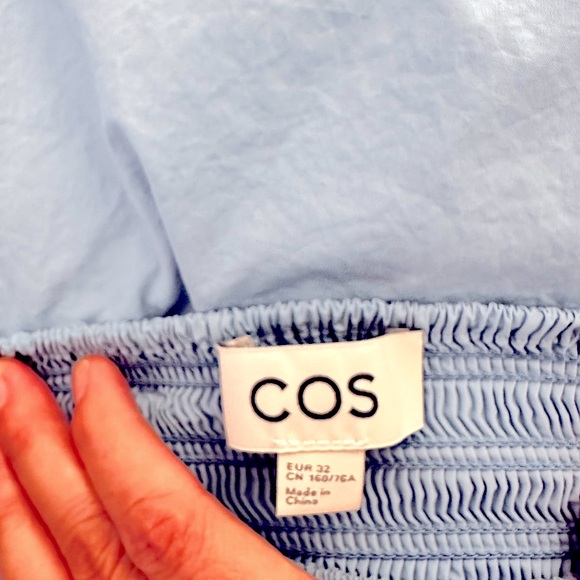COS Smocked Blue Off The Shoulder Top - Picture 4 of 6